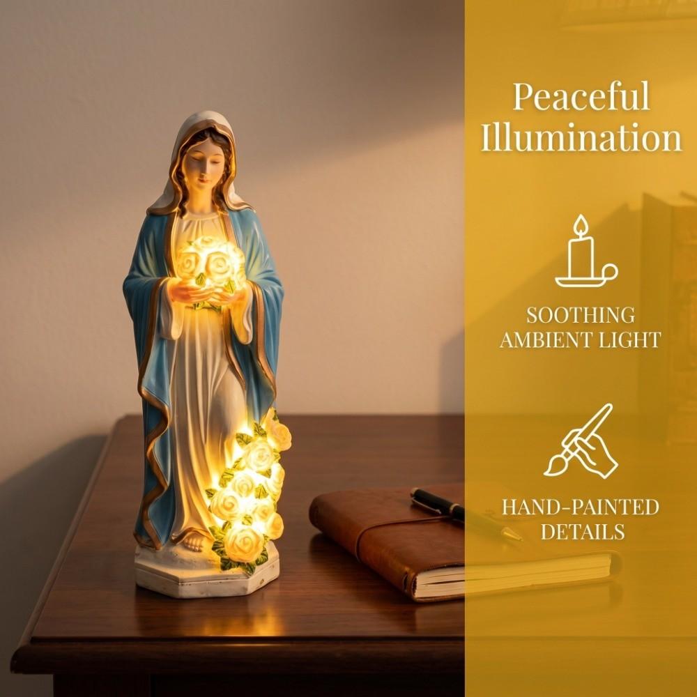 Resin Blessed Mother Sculpture Lighted LED Jesus Christ Figurine  Outdoor Garden