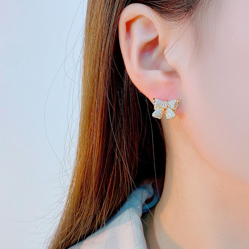 Exquisite S925 Sterling Silver Christmas Bell Bow Earrings