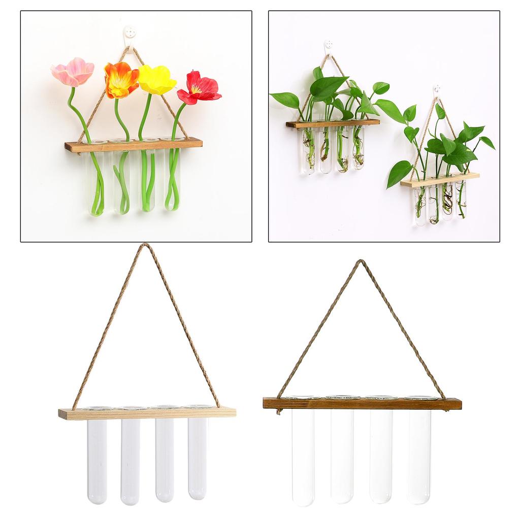 Glass Hanging Planter Terrarium Hydroponics Wood Plants Test Hook Tube