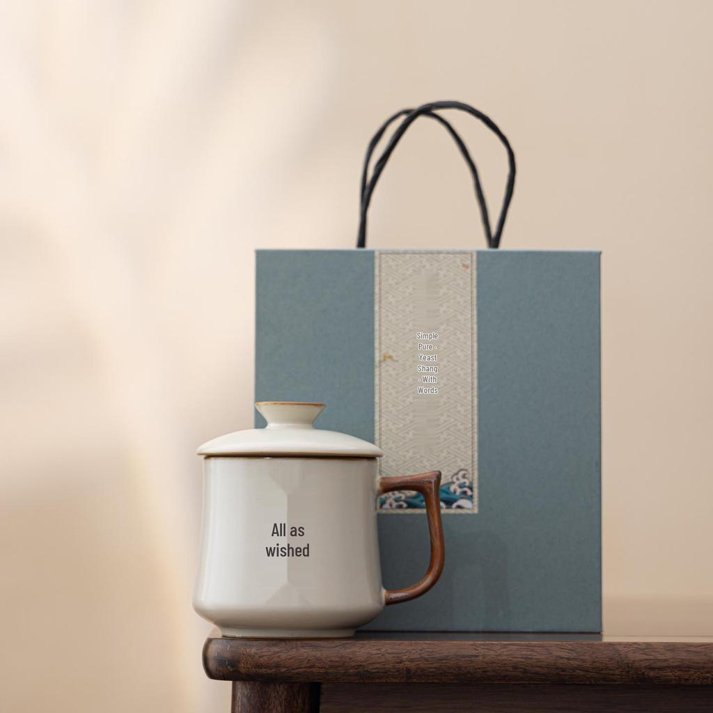 Beige Ru Kiln Teacup: Elegant Water Separation Ceramic Cup - Perfect Gift for Elders and Friends