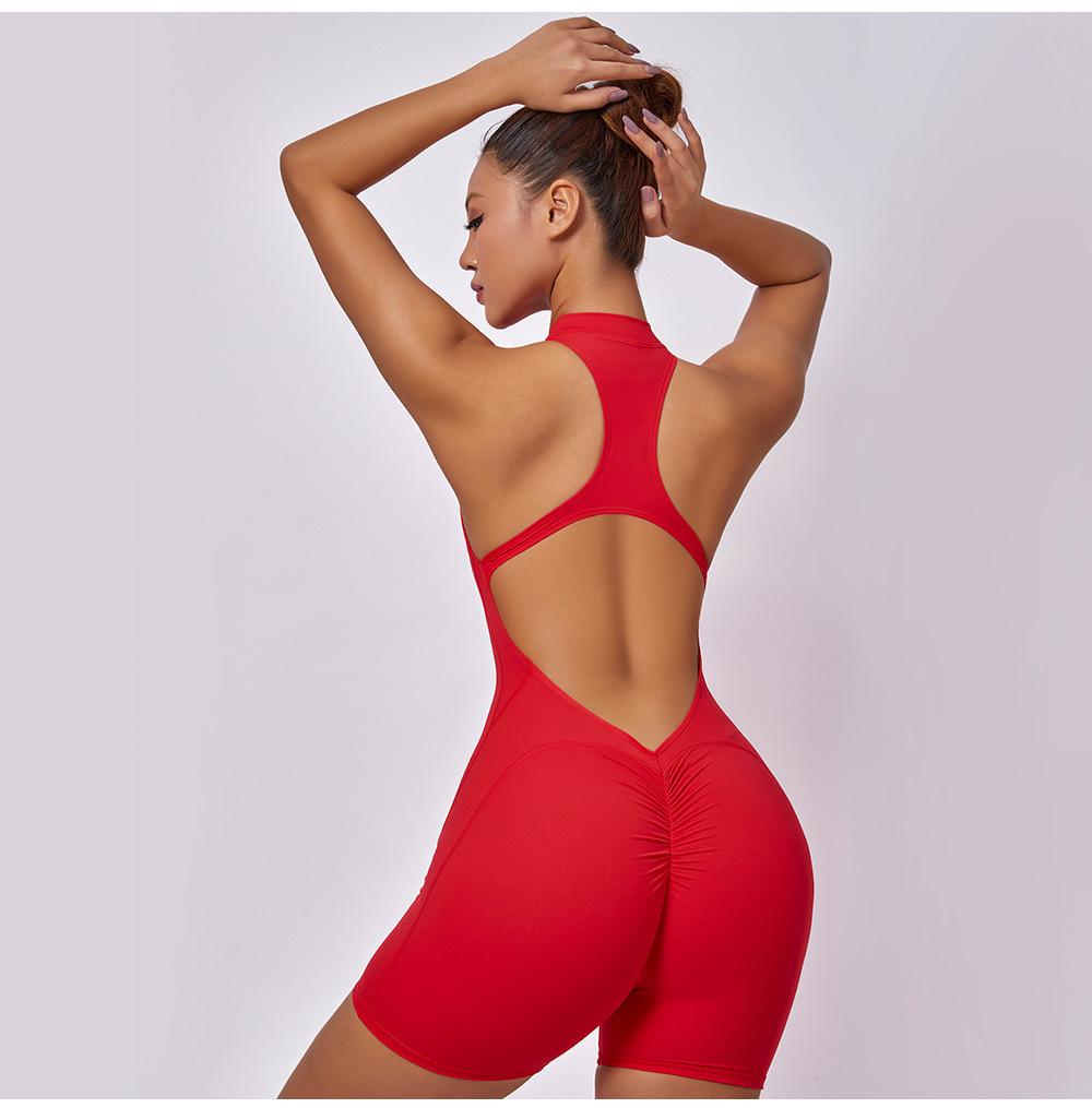 European & American Zipper Aerial Yoga Jumpsuit Bodysuit with Chest Pad & Tummy Control for Women Fitness.