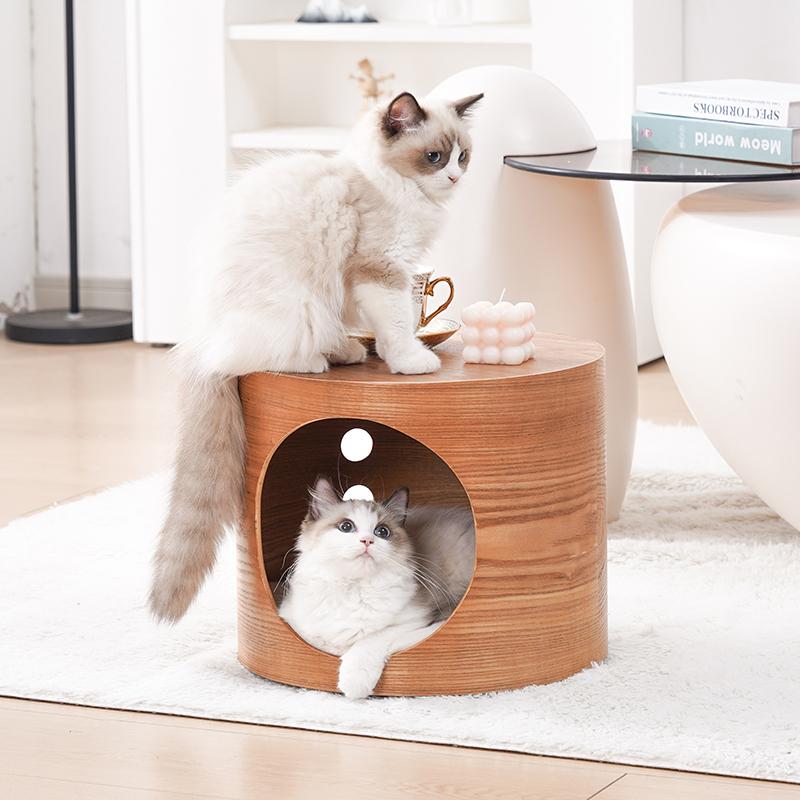 Transparent Cat Bed Acrylic Cat House with Wooden Climbing Frame All-Season Kitty Condo for Indoor Modern Space Capsule Pet Nest