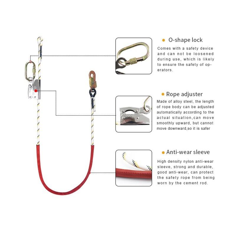 Adjustable Work Positioning Lanyard with Rope Grab for Fall Arrest Work Position Harness Outdoor High-altitude Work Safety Rope