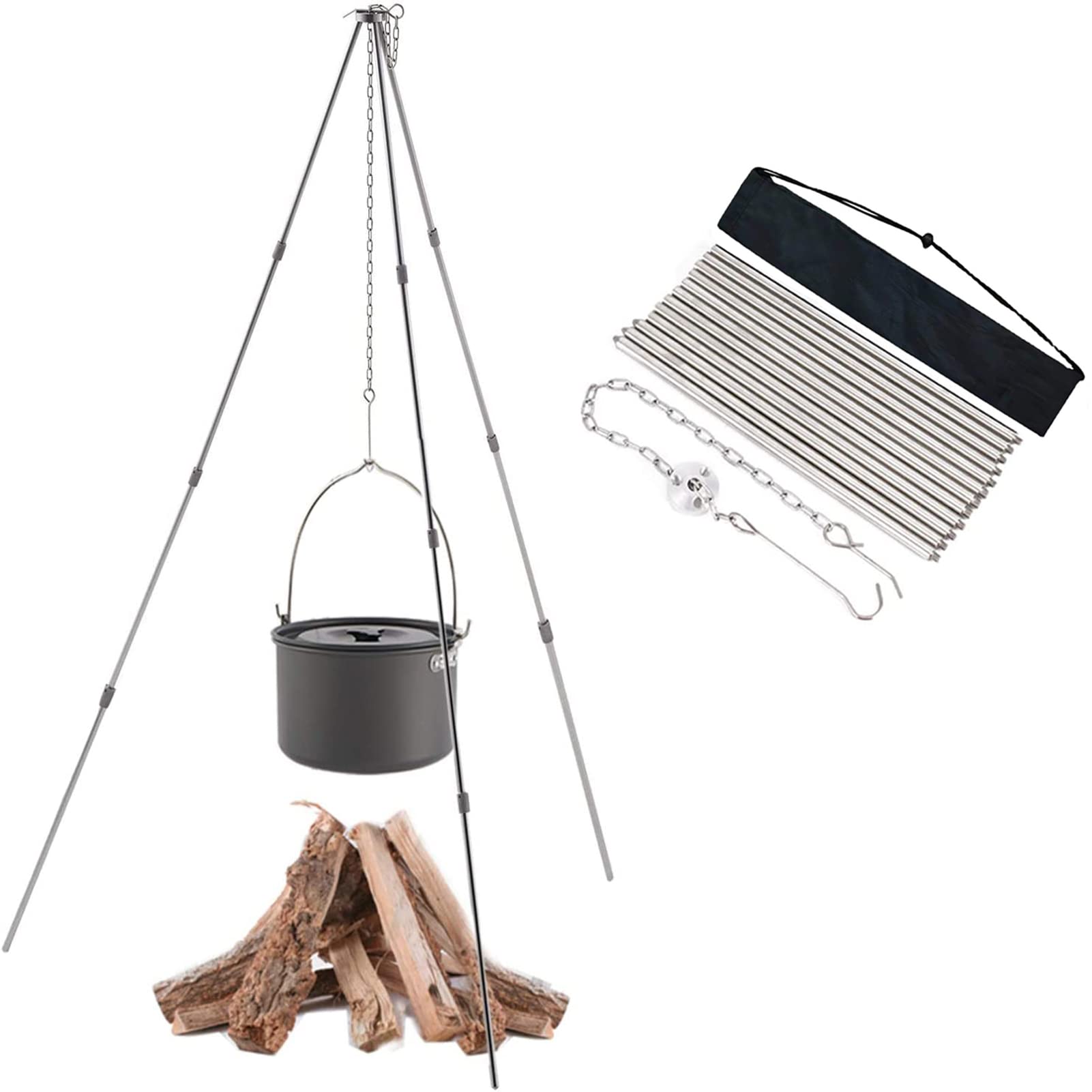 

Sitengle Tripod Camping Tripod Dutch Oven Load Capacity Height Storage Bag Campfire Outdoor [4-Tier] Stand, 15kg, Adjustment, Included, Hanger,