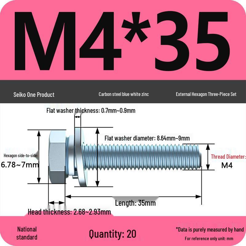 Grade 8.8 Galvanized Hex Bolt Set: Includes Hex Bolt, Spring Washer, Flat Washer (Sizes: M4, M5, M6, M8, M10, M12)