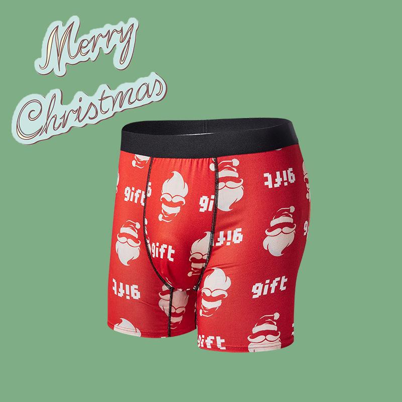 Men's European & American Christmas Boxer Briefs - Breathable, Comfortable, Festive Long-Leg Sports Underwear