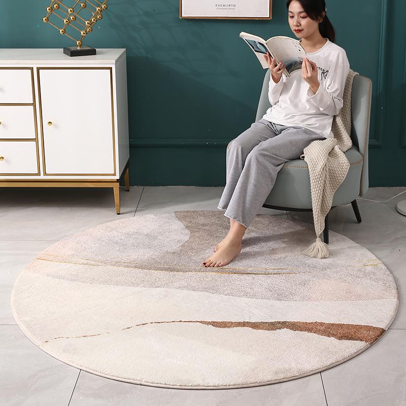 Round Faux Cashmere Wabi-Sabi Rug for Living Room, Bedroom, or Office