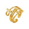 Stainless Steel Retro Elegant Cross Line Open Ring - Vacuum Plated Gold Jewelry