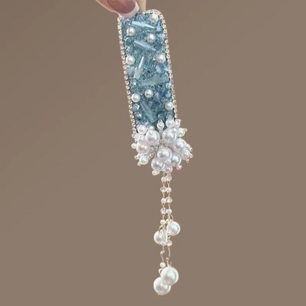 Pearl Tassel Side Bangs Clip Chinese Style Women s Headdress Hair Clip  for Special Occasions синий