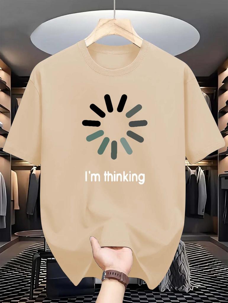 Summer Casual Crew Neck T-Shirt -  Regular Fit, "I'm Thinking" Print - Fashionable Short-Sleeve Top for Sports & Leisure