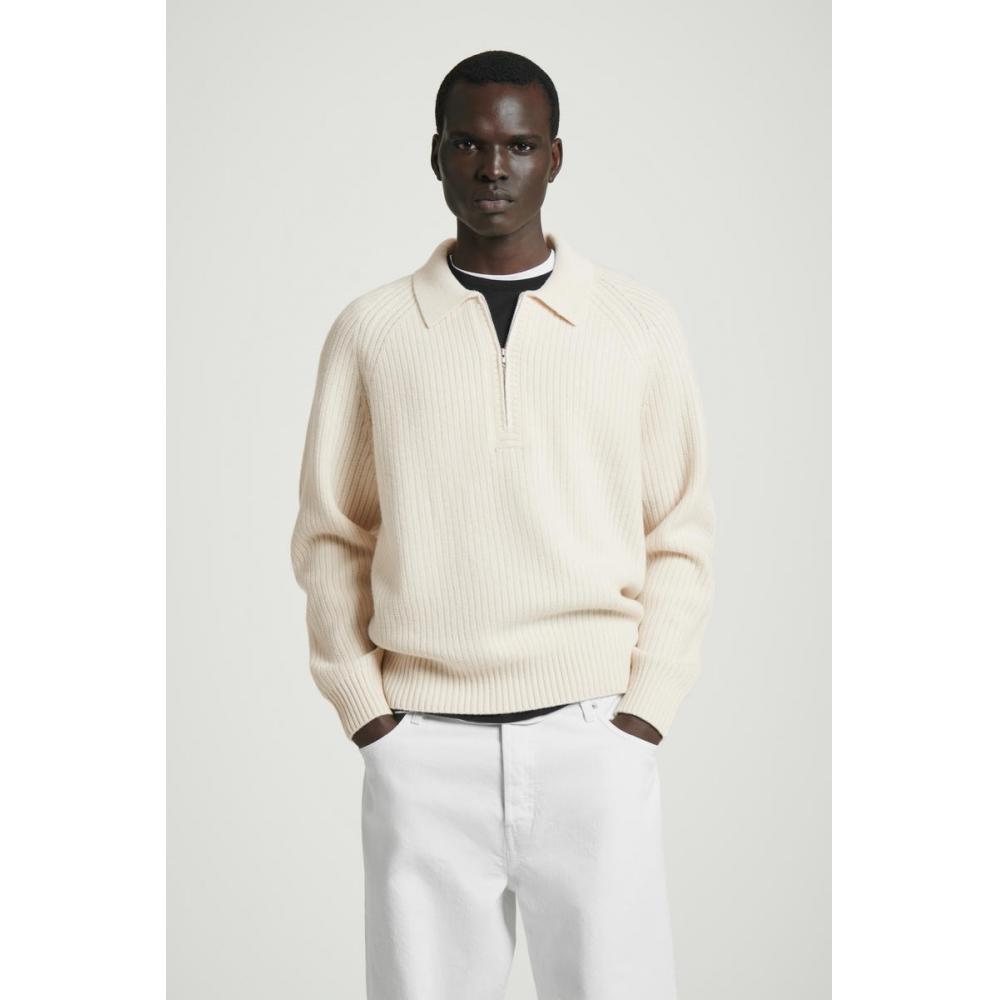 

Cos Japan Collared Merino Wool Half Zip Sweater ecru/XS