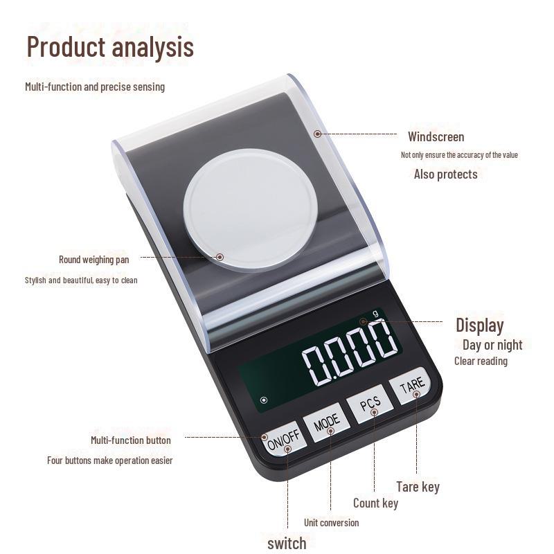 100g High-Precision Jewelry & Carat Scale, 0.001g Accuracy for Gold & Medicinal Materials