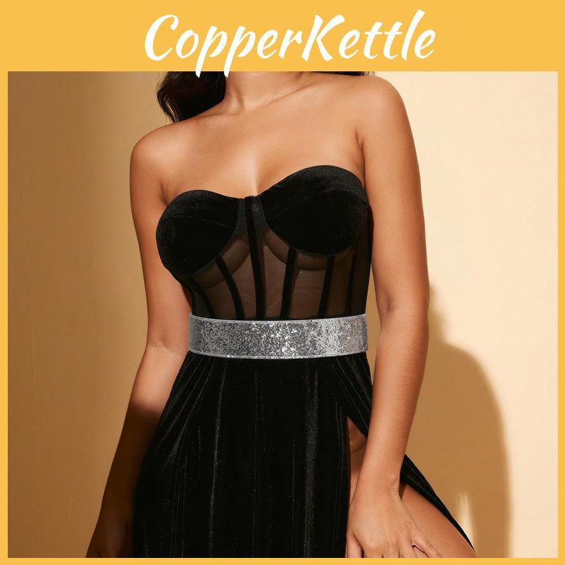 Ladies Dress Up Wide Belt With Shiny Sequins And Adjustable Fit For Office And Events