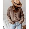 Women's Autumn Winter Loose Knitted Casual Sweater V-Neck Twist Pure Color Comfortable Plus Size Sweater