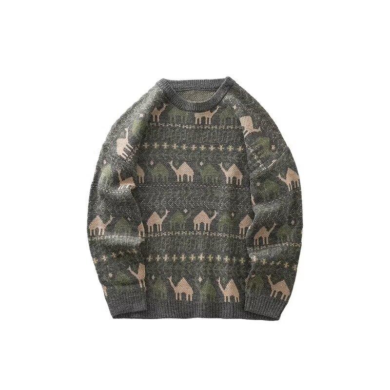 Men's Sweater2024Autumn and Winter New Cartoon Trendy round Neck Jacquard Pullover Knitting Outer Wear Underwear Sweater Men