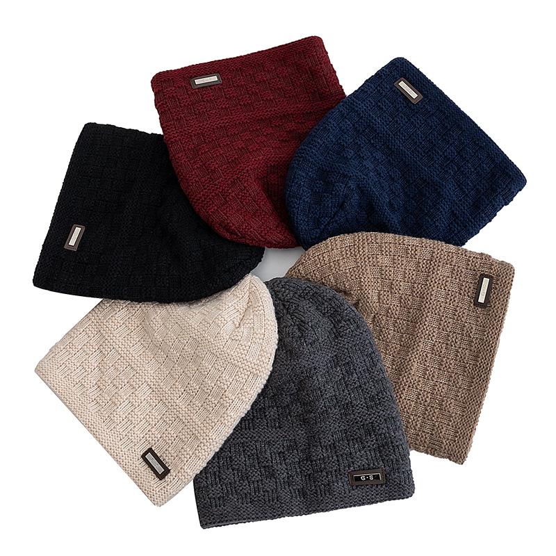 New Unisex Fashion G.S Metal Mark Hats Plush Fur Lined Hats For Men Women Warm Beanie Cap Casual Label Decor Winter Knitted Hats