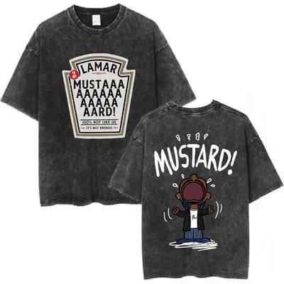 Rapper Kendrick Lamar Senfgelbes Vintage-T-Shirt mit verwaschenem Muster, kurzärmelig, lässiges T-Shirt aus Baumwolle für Herren, übergroß
