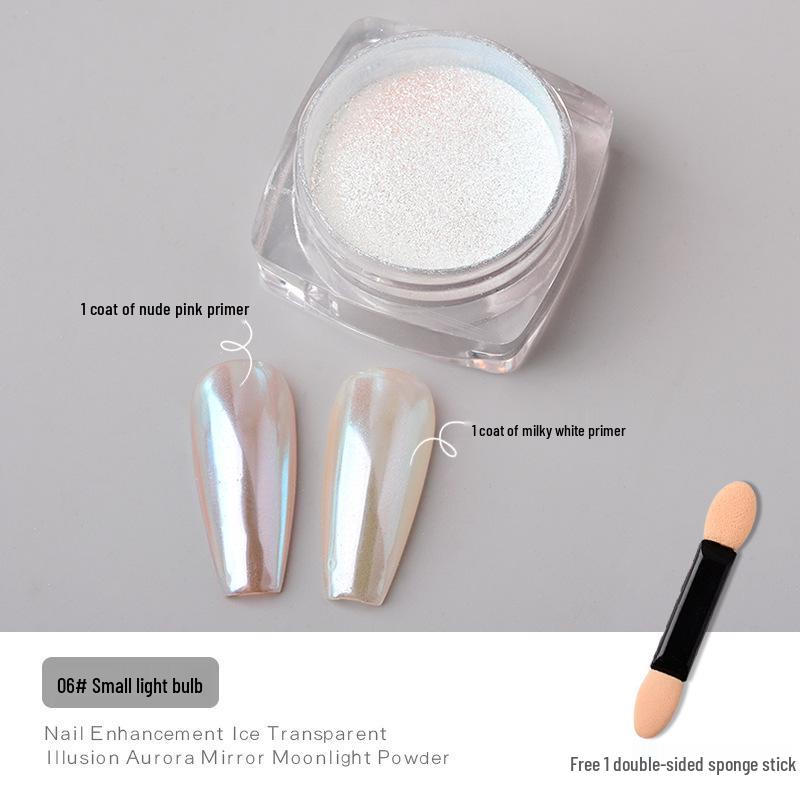 Hailey Lux Satin Perlglanz-Perlpulver-Maniküre: Brautnägel im weißen Mondschein