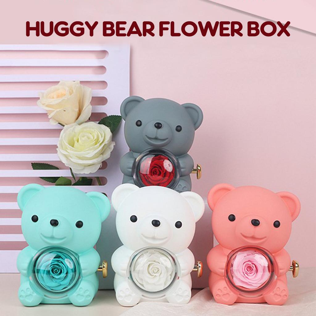 Romance Bear Box With Preserved Rose Elegant For Valentines' Day Mother's Day Weddings Anniversaries Various Color Romance Box