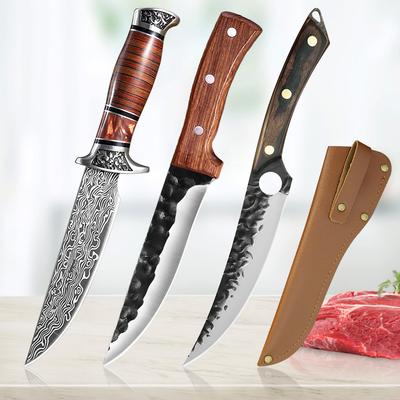 Coltello da caccia Coltello da macellaio per disossare in acciaio inossidabile Mannaia da carne Coltello da campeggio da pesca Coltello da chef con fodero