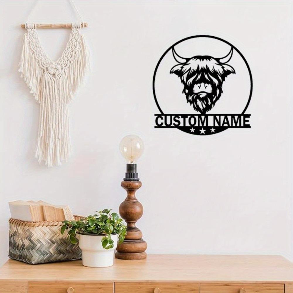 Metal Cow Wall Art Personalized Nameplate Farmhouse Decor Black