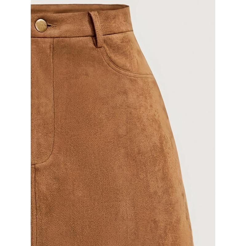 High-Waisted A-Line Tassel Hem Faux Suede Mini Skirt