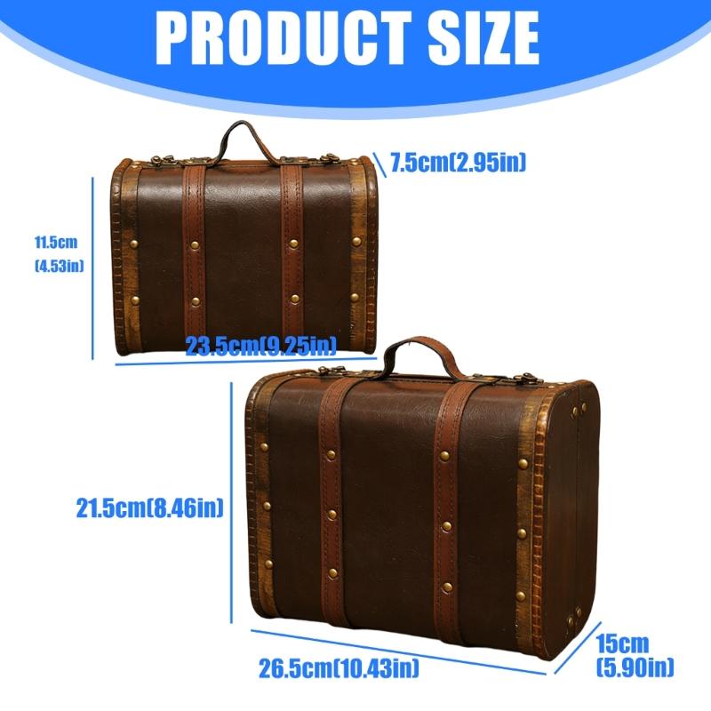 Wooden Trunk Faux Leather Handle Carrying Case Portable Storage Container For Jewelry Cosmetics And Collectibles