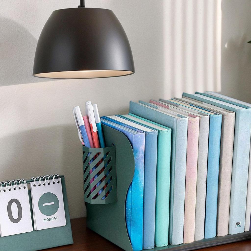 Small Desk Bookshelf Small Bookcase Telescopic Storage Rack Metal Desk Organizer With Pen Holder Desk Top Organizer Shelf