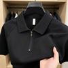 Men Quarter Zip Shirt Loose Fit Turndown Collar Short Sleeve Textured Shirt Casual Solid Color Golf Shirt for Office Daily Life Date
