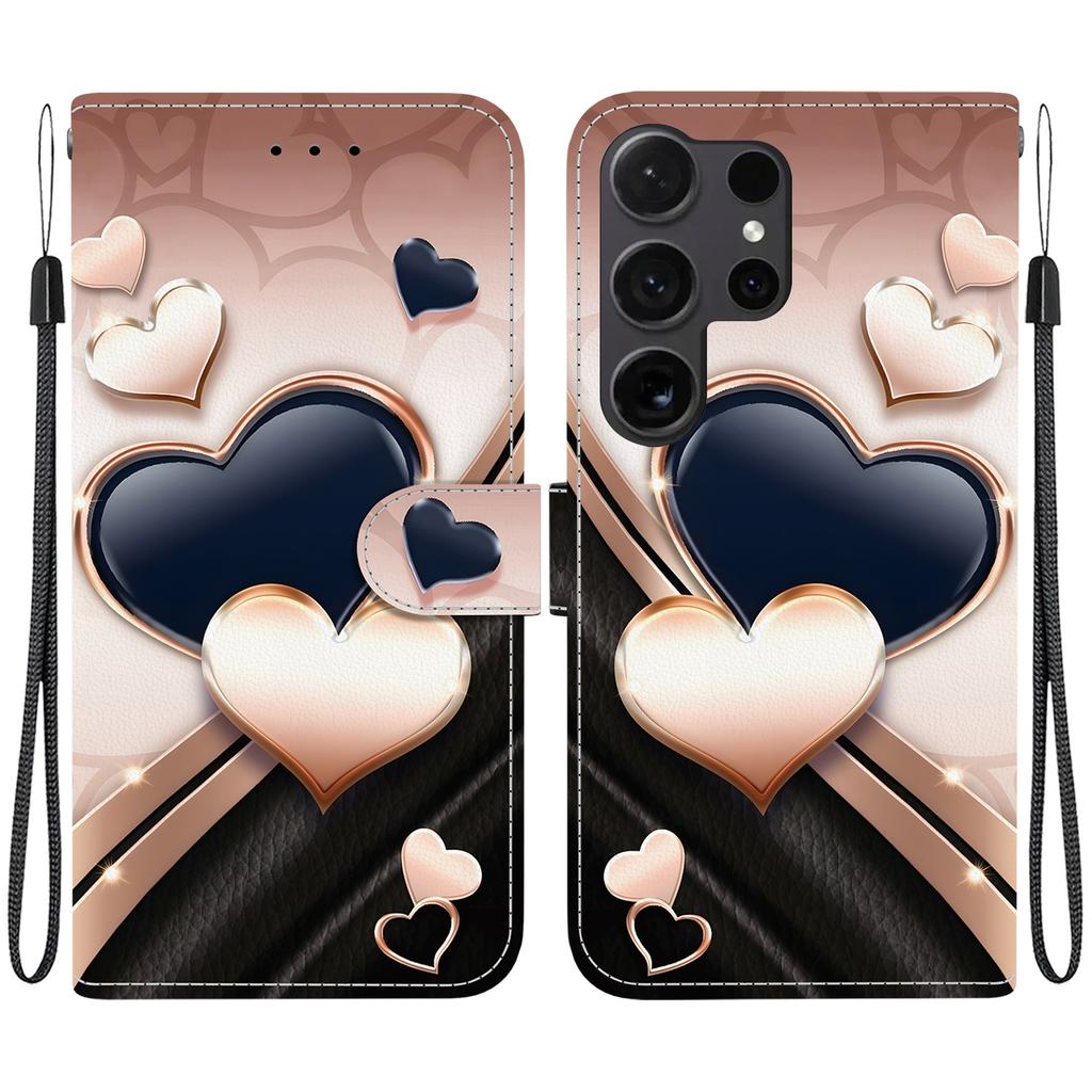 Handmade PU Leather Flip Case for Samsung Galaxy S22 Ultra (SM-S908B) Anti-Slip Shockproof Cover with Wrist Strap & Heart/Rose Cat Designs