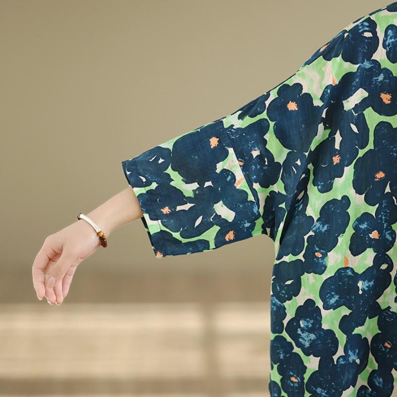 DIMANAF New 2026 Women Plus Size Spring Summer Beach Holiday Long Dress Lady Loose Oversize Maxi Floral Print Cotton Button