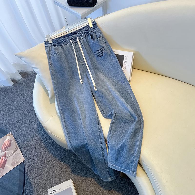 

Plus Size High Waist Straight Leg Stretch Jeans - Slimming and Versatile 9XL for 260-300 lbs джинсовый синий