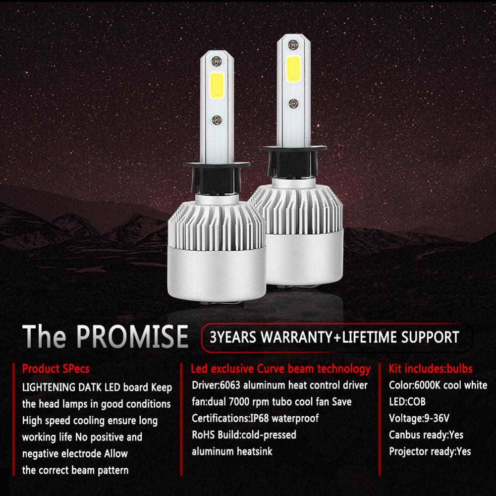 2Pcs Car Running Lamp H7 H1 H3 LED Driving Lights 9000LM 72W 6500K for Car Truck