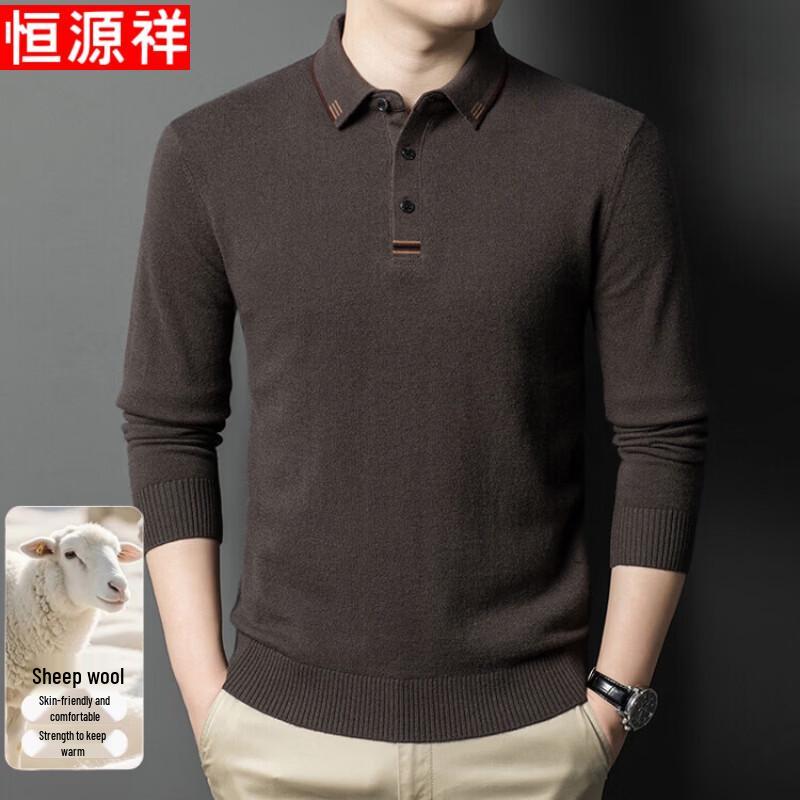 Hengyuanxiang Men's Pure Wool Thickened Polo Collar Sweater