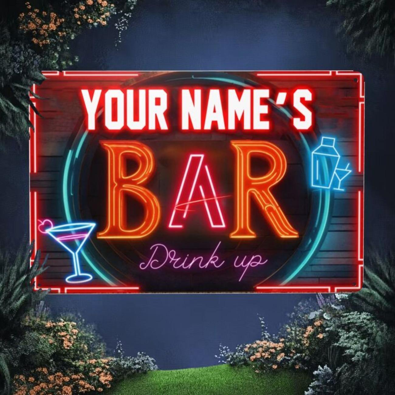 Retro Neon-Style Bar Tin Sign 30x20cm Man Cave Metal Wall Decor белый