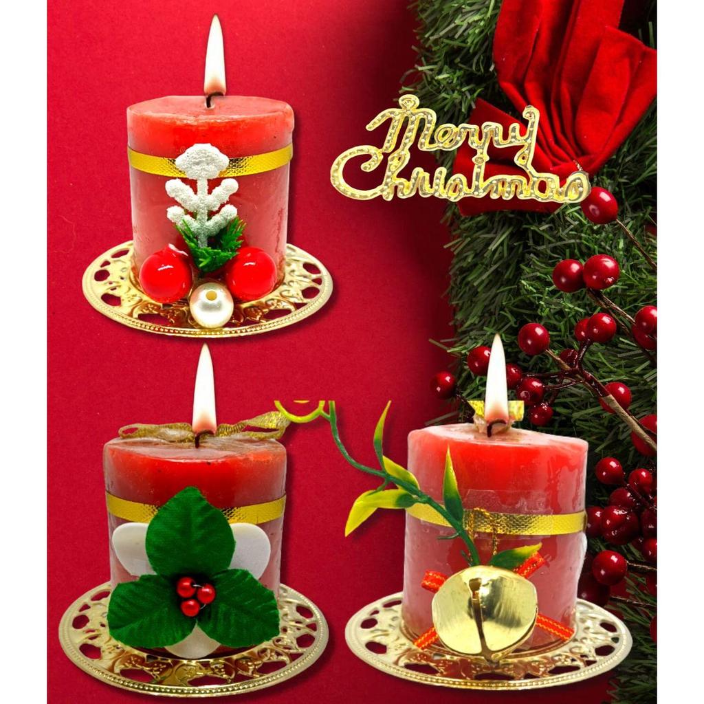 Lumânări de Crăciun cu elemente de decorațiune pentru Crăciun Lumânări cu Moș Crăciun pentru decorarea casei și a biroului (Pachet de 3)