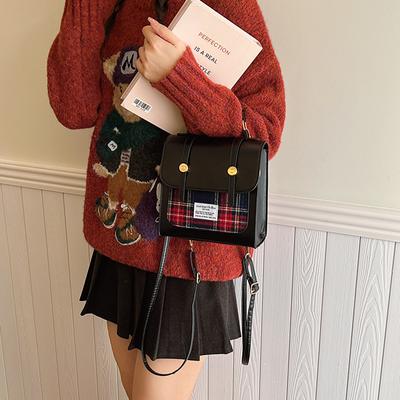 Simple Fashion Tweed Small Square Bag Checkered Magnetic Buckle Versatile Handbag Daily Commuter Shoulder Bag PU