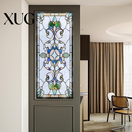 Waterproof Window Decal Privacy Film Vintage Stained Glass Style Static Cling Reusable Decorative Sticker for Cabinet Bathroom Kitchen Door