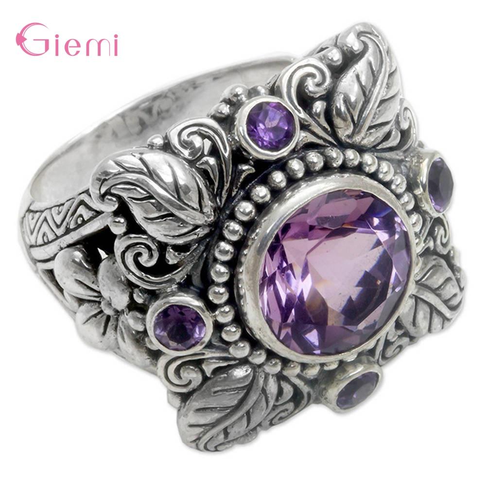 

Vintage Flower Shape Genuine 925 Silver Rings Elegant Crystal Rings For Women Super Nice Jewelry For Party Dance 6