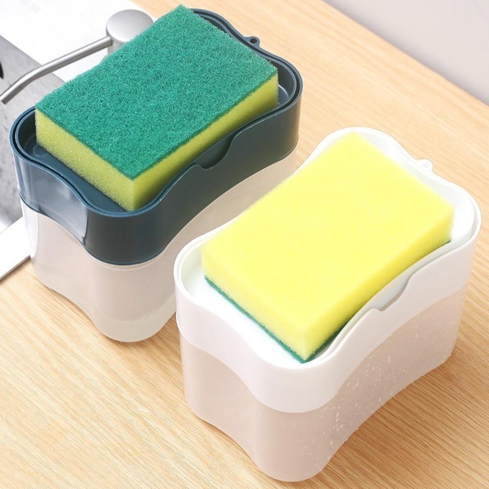 Press Soap Dispenser Box Scrubbing Liquid Container Kitchen Bathroom Automatic Detergent Foam Delivery Box with Sponge Holder