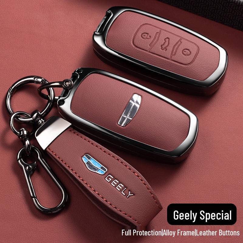 Geely Car Key Case for Emgrand GS, Boyue, X3, Vision X6, King Kong X1, Borui with Leather Buckle.