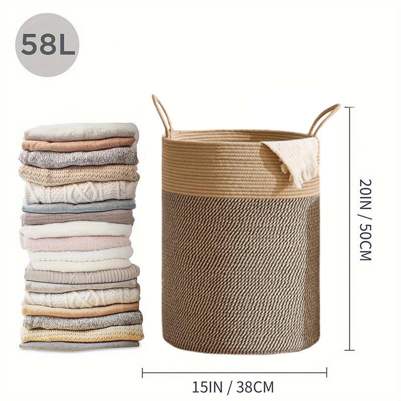 Cotton Rope Laundry Basket - Large Capacity Woven Storage for Clothes, Toys, and Sundries
