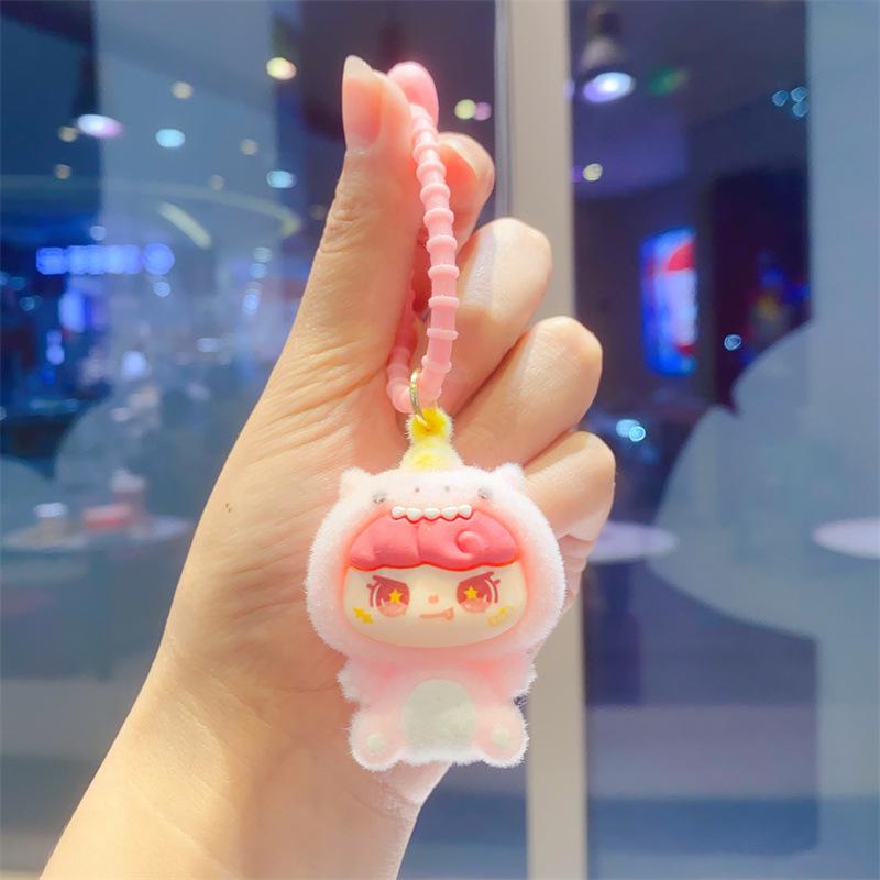 Creative Flocking Sitting Position Girl Tide Play Cute Doll DIY Keychain Schoolbag Pendant Keychain Pendant