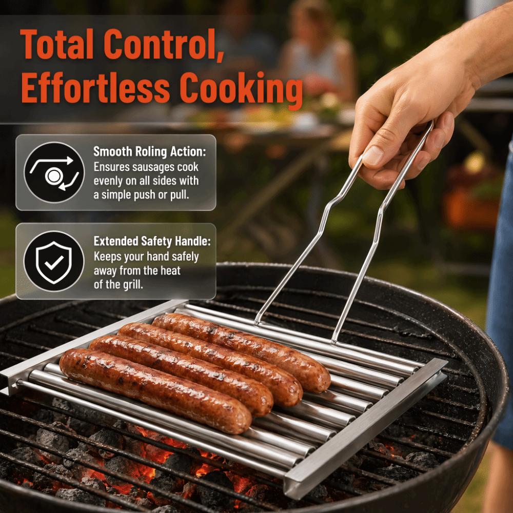 Stainless Steel Sausage Roller Rack Silver BBQ Grill Rack Durable Hot Dog Roller Camping Grill