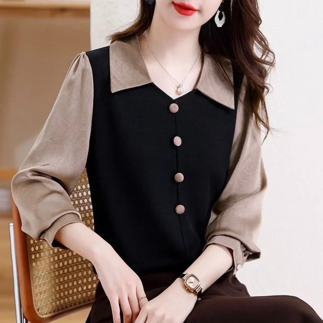 

Chic French-Inspired Two-Piece Illusion Blouse for Women - 2026 Spring/Autumn Collection L (90-115 catty)