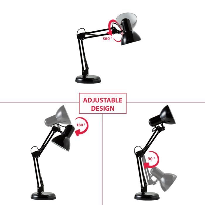 Lampe de bureau - b.k.licht - draco - led - noir - design rétro orientable