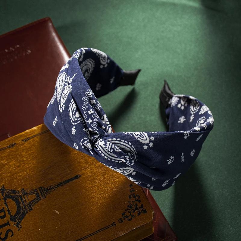 

Модная хлопковая повязка на голову с принтом цветов кешью, мягкая широкая повязка для волос для женщин, повседневная повязка-бант, этнические аксессуары для волос оптом