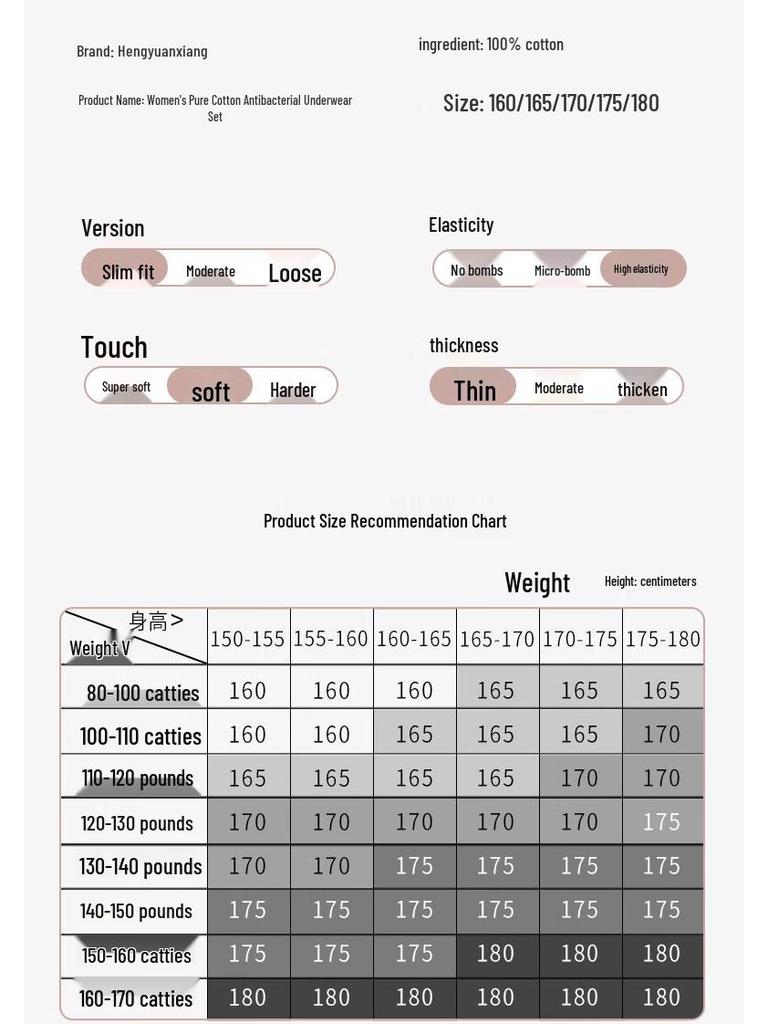 Hengyuanxiang Women's Pure Cotton Antibacterial Underwear Set