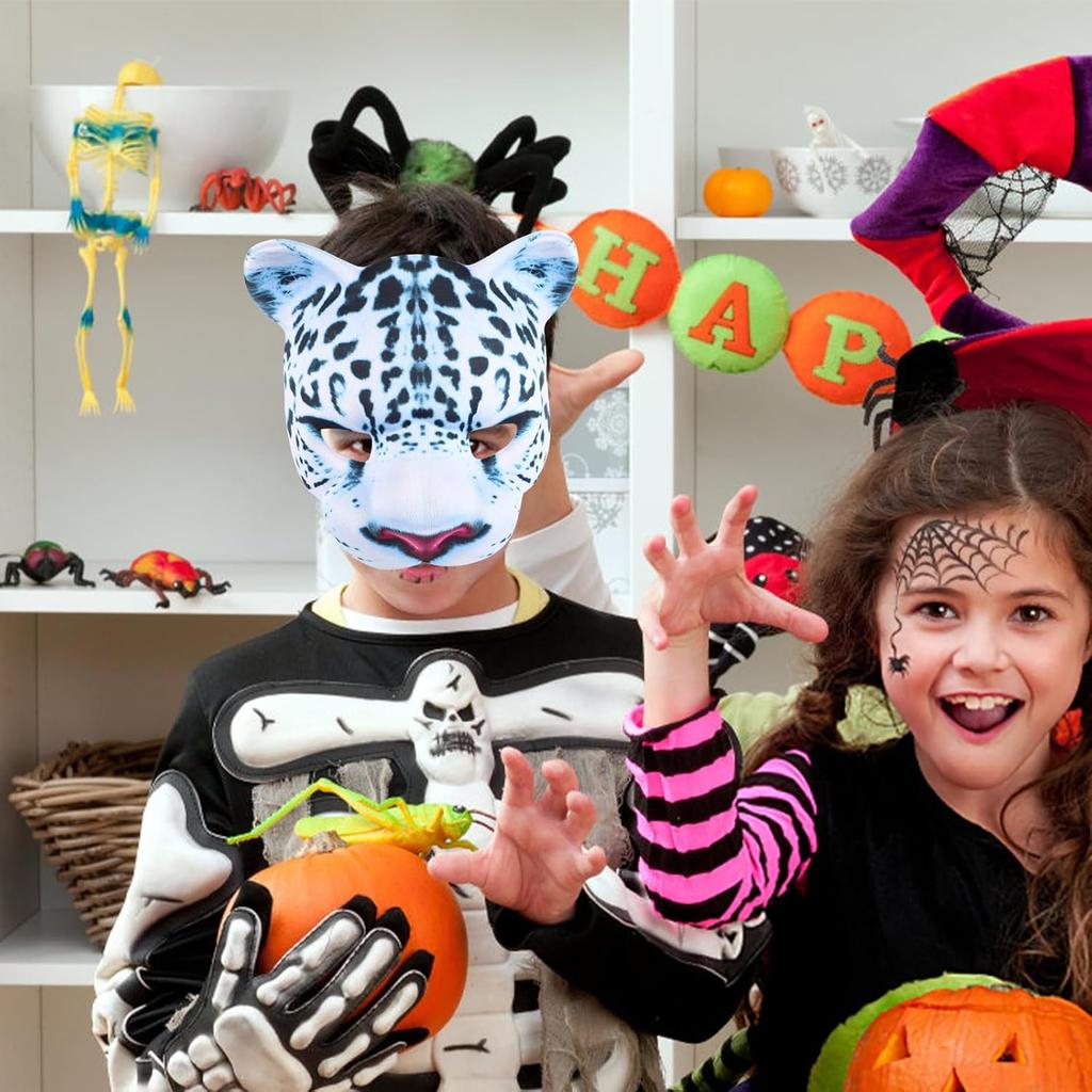 Leopard Mask Halloween Costume Zoo Animal Masks Halloween Eva Mask Snow Leopard Animal Mask Easter Carnival Party Masquerade Half Face Mask Halloween