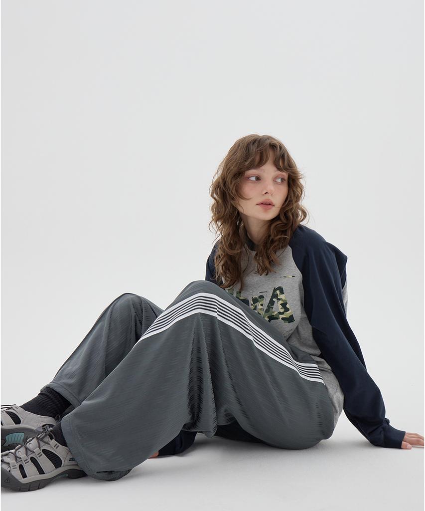 URBANAGE Balloon Fit Curved Line Track Pants_Khaki